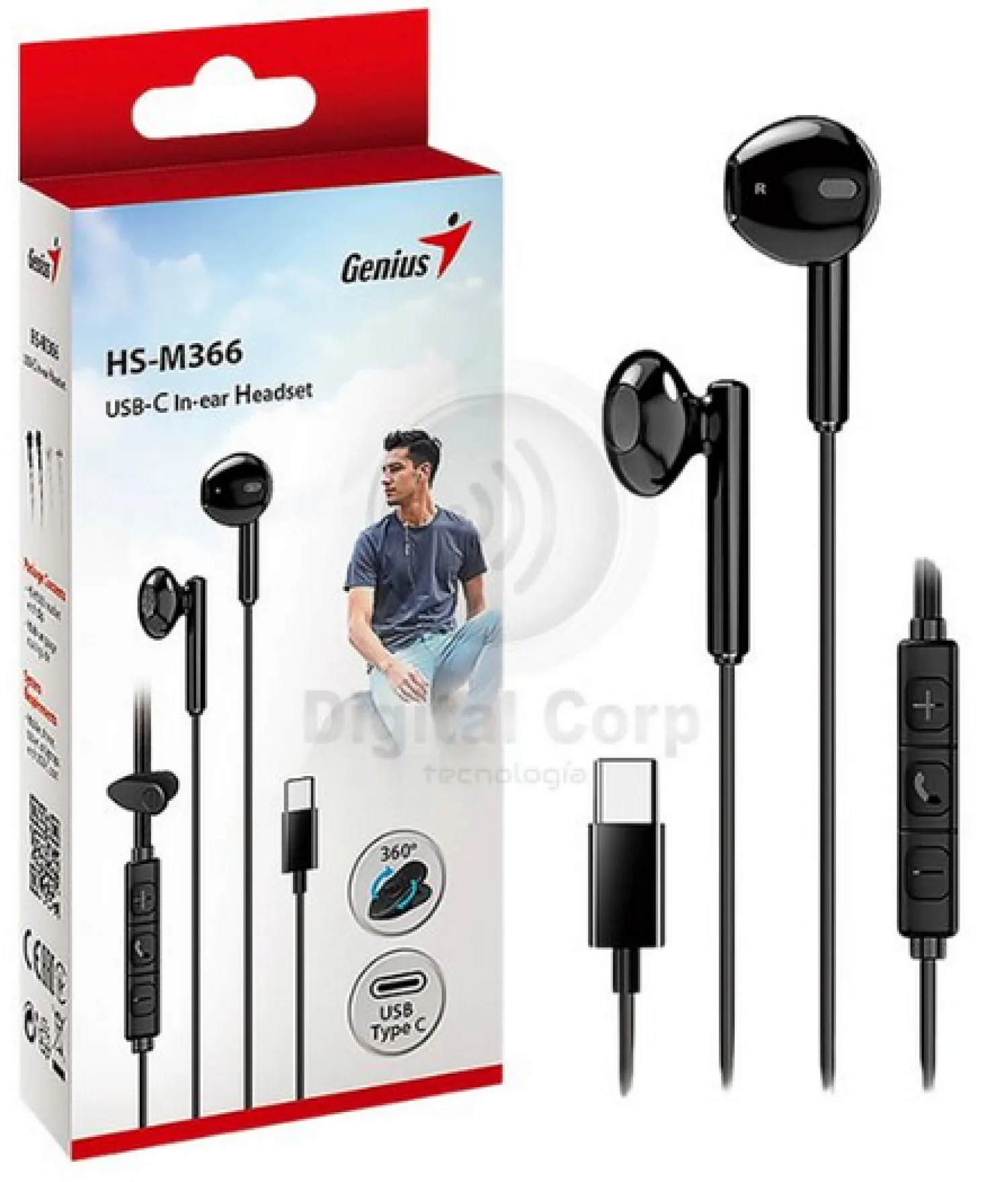 Auricular + Mic Headset Genius Hs-m366 Black Usb C — foto 3