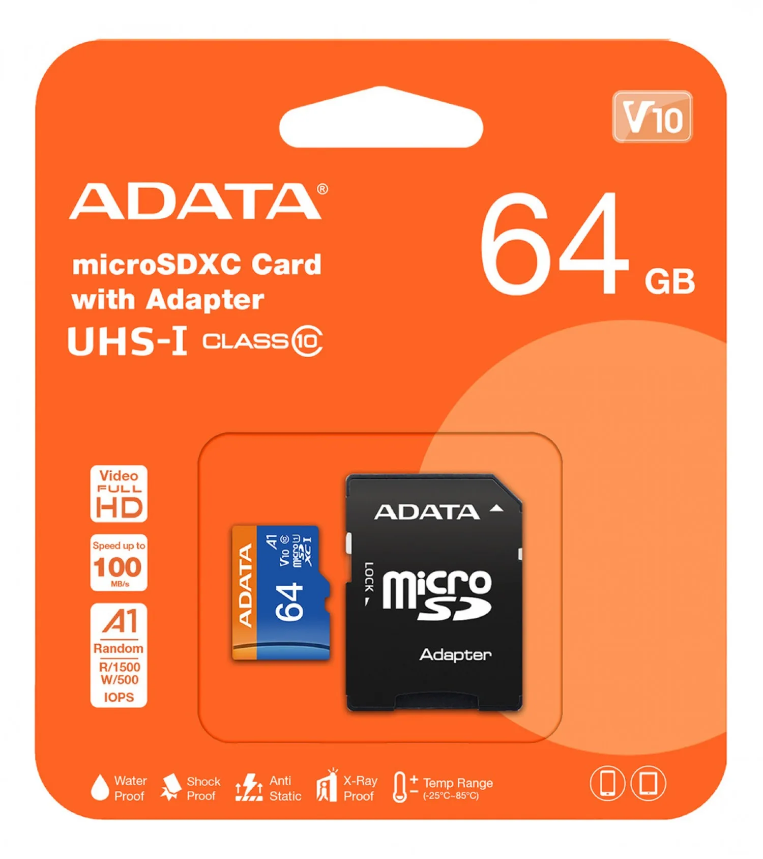 Tarjeta de Memoria ADATA Premier microSDXC 64GB UHS-I U1 A1 V10 100MB/s c/adaptador